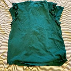 Green, dressy t shirt with capped, detailed sleeves